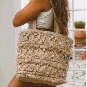 New Salt + Umber Island Jute Seashell Tote Bag